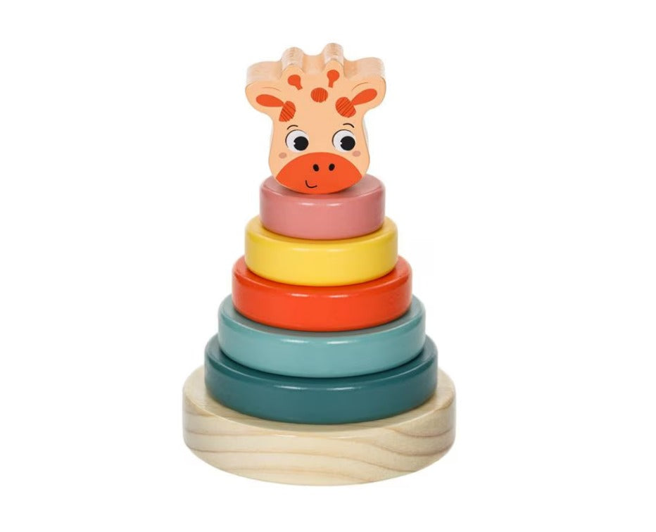 Piramida Educativa din Lemn cu 5 Inele Girafa | 10x14cm